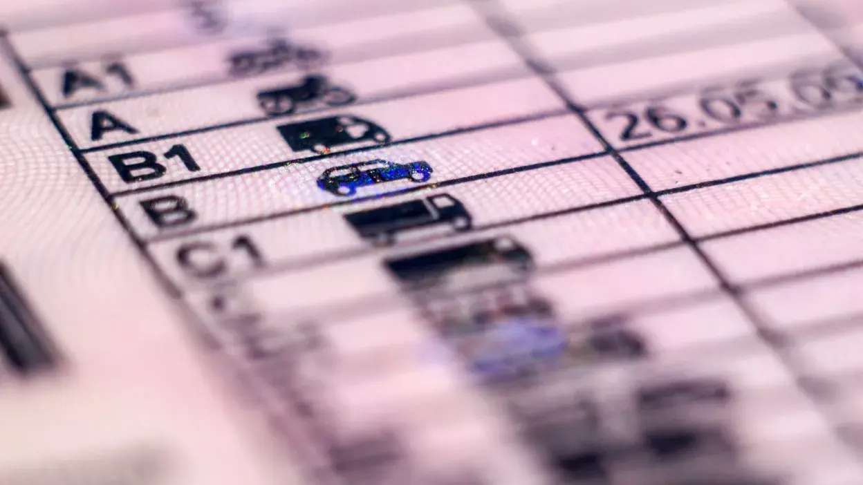 Detalhe das categorias de veículos numa carta de condução brasileira.