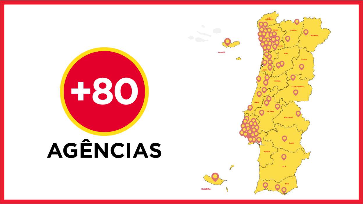 Mapa de Portugal com mais de 80 agências Carglass